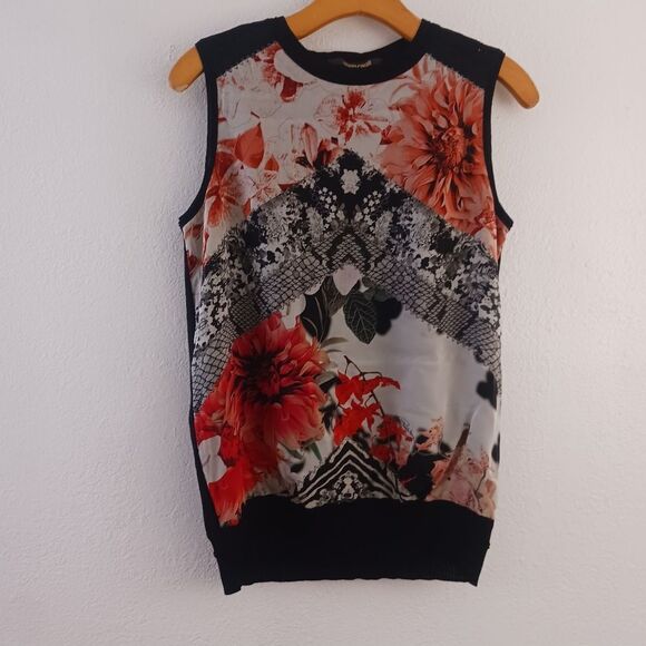 Roberto Cavalli Tops - Roberto Cavalli Multicolor foliage Printed Silk & Knit Sleeveless size 42/6